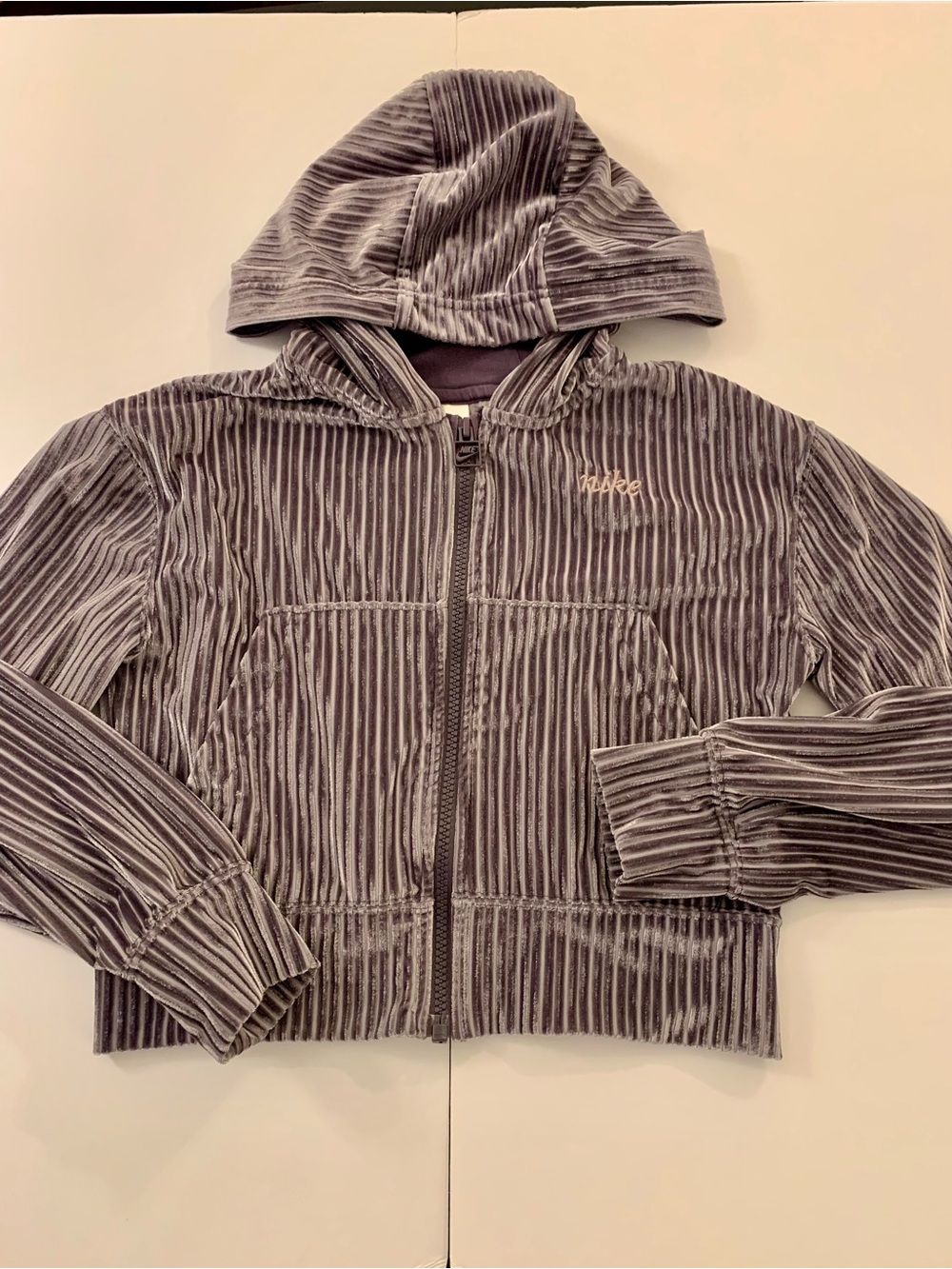 Nike Girls' Grey-ish Purple Velour Zip-Up Hoodie
